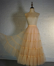 Apricot Gold Floor Length Tulle Skirt Sparkle Long Tiered Tulle Holiday Outfit