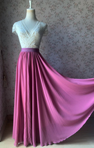 2021 Floor Length Chiffon Skirt High Waist Wedding Skirt Outfit Plum Plus Size 