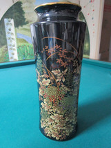 SHIBATA TOKI GOLD AND FLOWERS BLACK VASE 11&quot; ORIGINAL [*POTT3] - $123.75