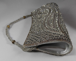 Vintage Gold Silver Rhinestone Beaded Clutch Purse Handbag w Beaded Rope... - $36.90