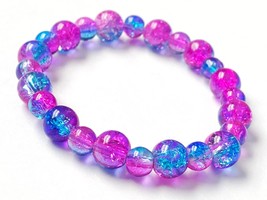 Ombre Bead Bracelet, Colorful Stretch Bracelet, Pink and Blue Bracelet, Acrylic  - $16.50