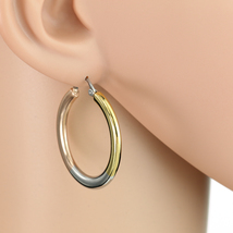 Tricolor Silver, Gold & Rose Tone Hoop Earrings- United Elegance - $23.99