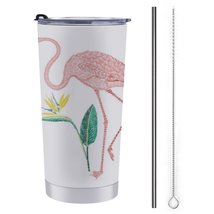 Mondxflaur Flamingos Steel Thermal Mug Thermos with Straw for Coffee - $20.98