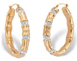 ROUND CRYSTAL BAMBOO OVAL HOOP EARRINGS 14K GOLD DIAMOND RESIN - $474.99
