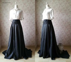 Black High low Maxi Pleated Taffeta Skirt Ball Prom Skirt Outfit Plus Size image 3
