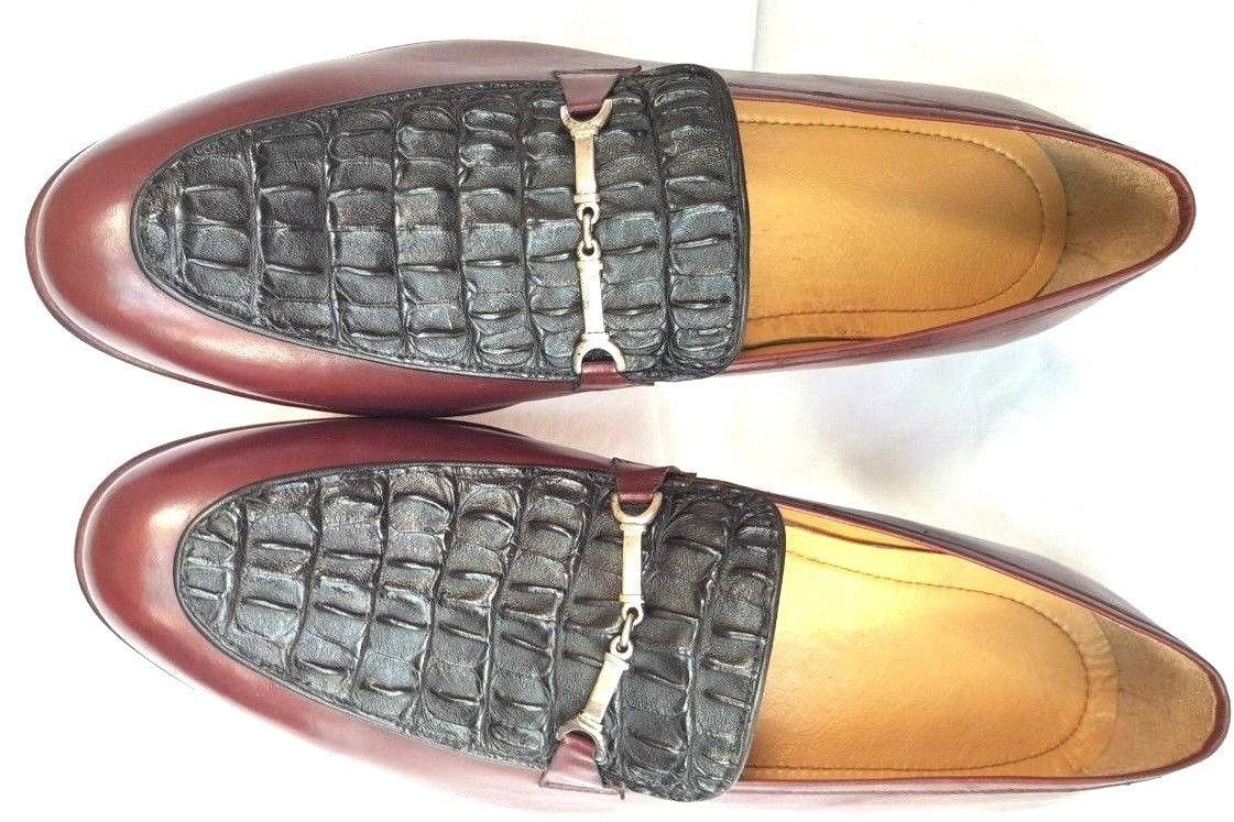 Black Maroon Men Exotic Crocodile Horn-Back Leather Shoes Moccasin ...
