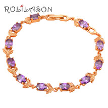 ROLILASON romantic rose pattern design violet purple crystal Zircon golden chain - $17.99