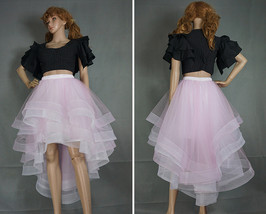 White High Low Layered Tulle Skirt High Waist Long Tiered Tulle Skirt Outfit D87 image 4