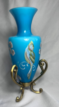 Fenton Cased Blue Glass Vase On Stand Landmark Collection 2005 Signed #4... - $79.95