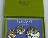 Basic Spirit Magnet Set Silver Metal World Globe Map Peace Signs 3 Lot N... - $18.80