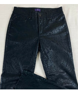 NYDJ Sz 2P Not Your Daughters Jeans BLACK MEDALLION Flocking Slim Straight Pants - $24.75