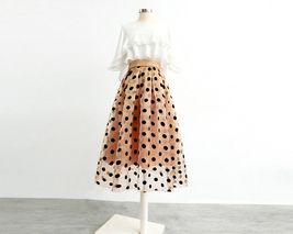 Summer Khaki Polka Dot Skirt Outfit Women A-line Organza Midi Pleated Skirts image 8