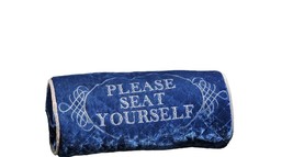 Home Theater Pillow Blue "Please Seat Yourself" Oblong 15" Long Poly Velvet