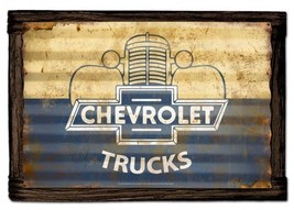Chevrolet Trucks Rustic Corrugated Metal Sign with Barnwood Frame - $75.00