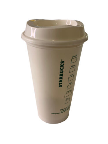 New Starbucks White Grande 16oz Hot Reusable Cup With Matching Lid