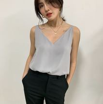 Sleeveless Pale Blue Chiffon Top V-Neck Chiffon Tank Top Bridesmaid Chiffon Top image 5