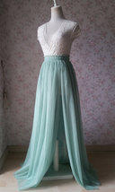 Sage Green Side Slit Tulle Skirt Plus Size Sage Green Bridesmaid Tulle Skirt image 3