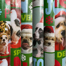 1 Roll Holiday Christmas Dogs with Santa Hats Christmas Gift Wrapping Paper - $12.93