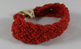 Rare Vintage 1950s Braided Coral Red Venetian Glass Seed Bead Bracelet I... - $19.99