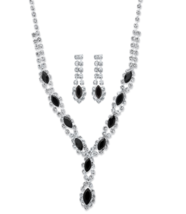 MARQUISE CUT BLACK WHITE CRUSTAL HALO EARRINGS AND NECKLACE SET SILVERTONE - $66.49