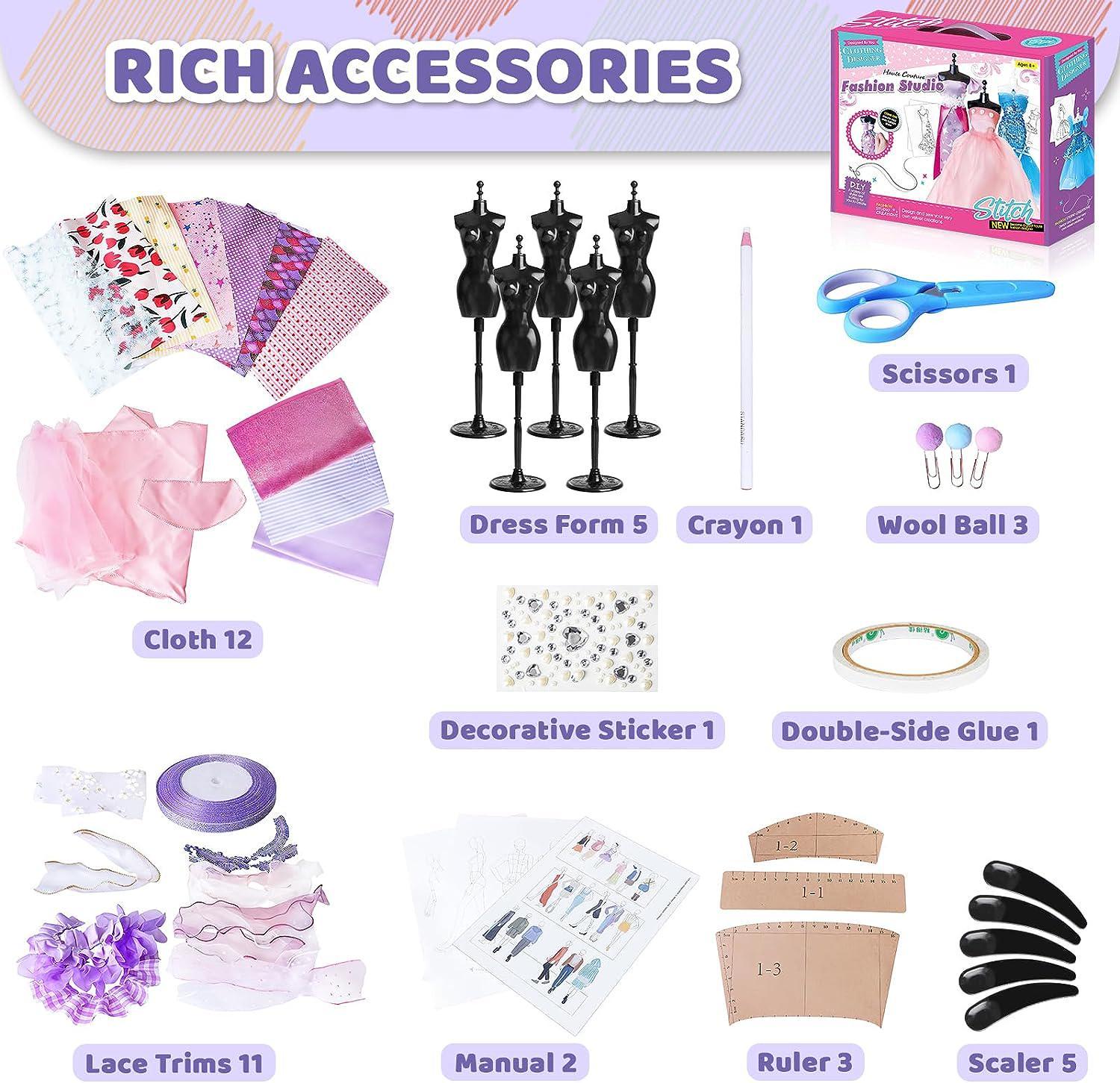 Anpro 700+Pcs Fashion Designer Kit for Girls with 4 Mannequins, DIY Arts &  Crafts Kit for Girls Age 6-12 Toys, Doll Clothes Making Sewing Kit 