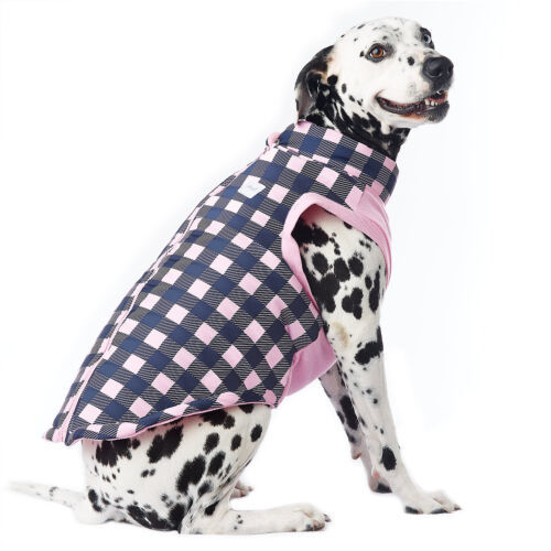 Primary image for Pup Crew Pink Navy Buffalo Checkered Bomber Jacket, Extra Small, X-Small