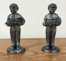 Pair Vtg Michael Ricker Pewter Christmas Train Boys Figurines Handcrafte... - $35.99