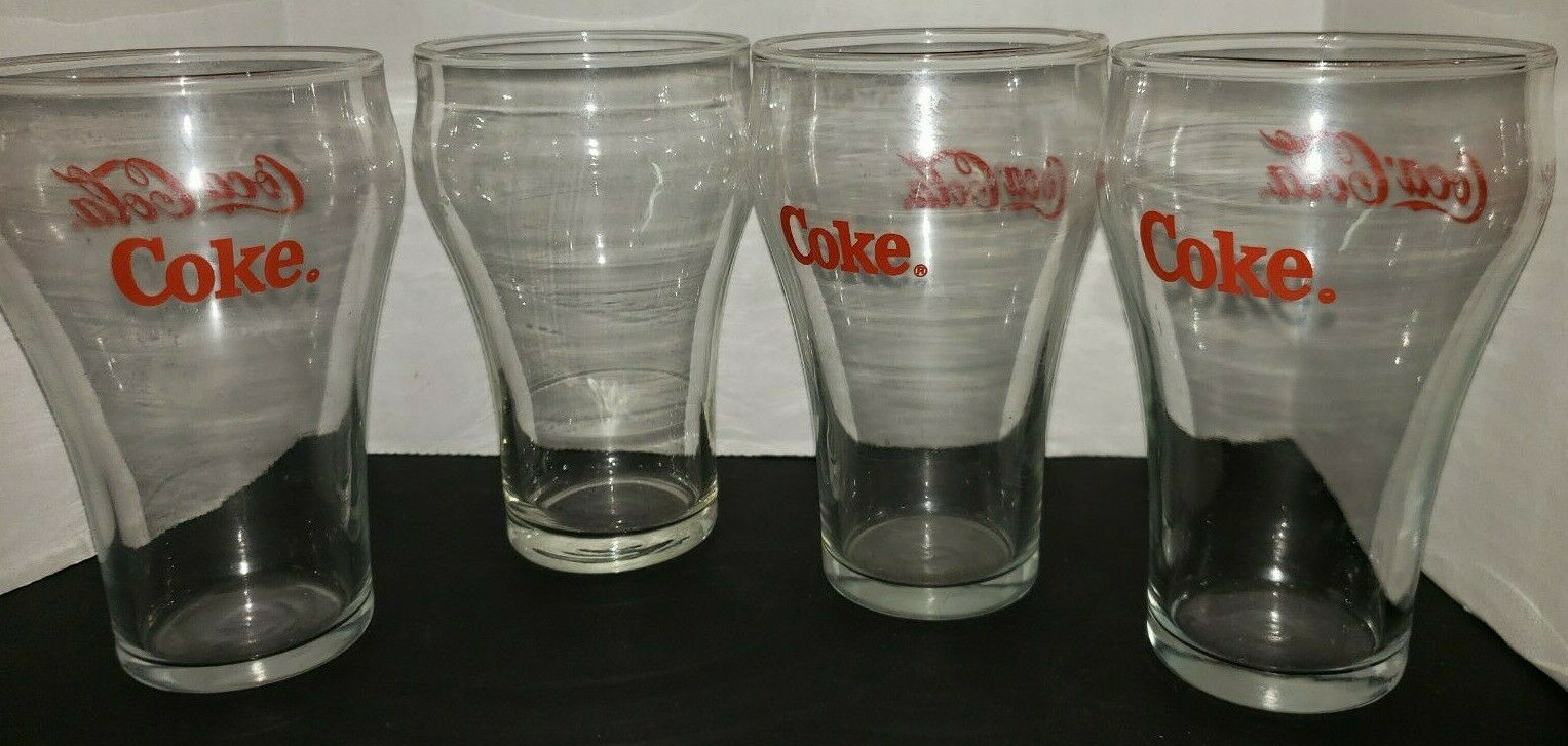 Set/8 Green Heavy Glass COCA COLA Flared 16 oz Drinking Glasses