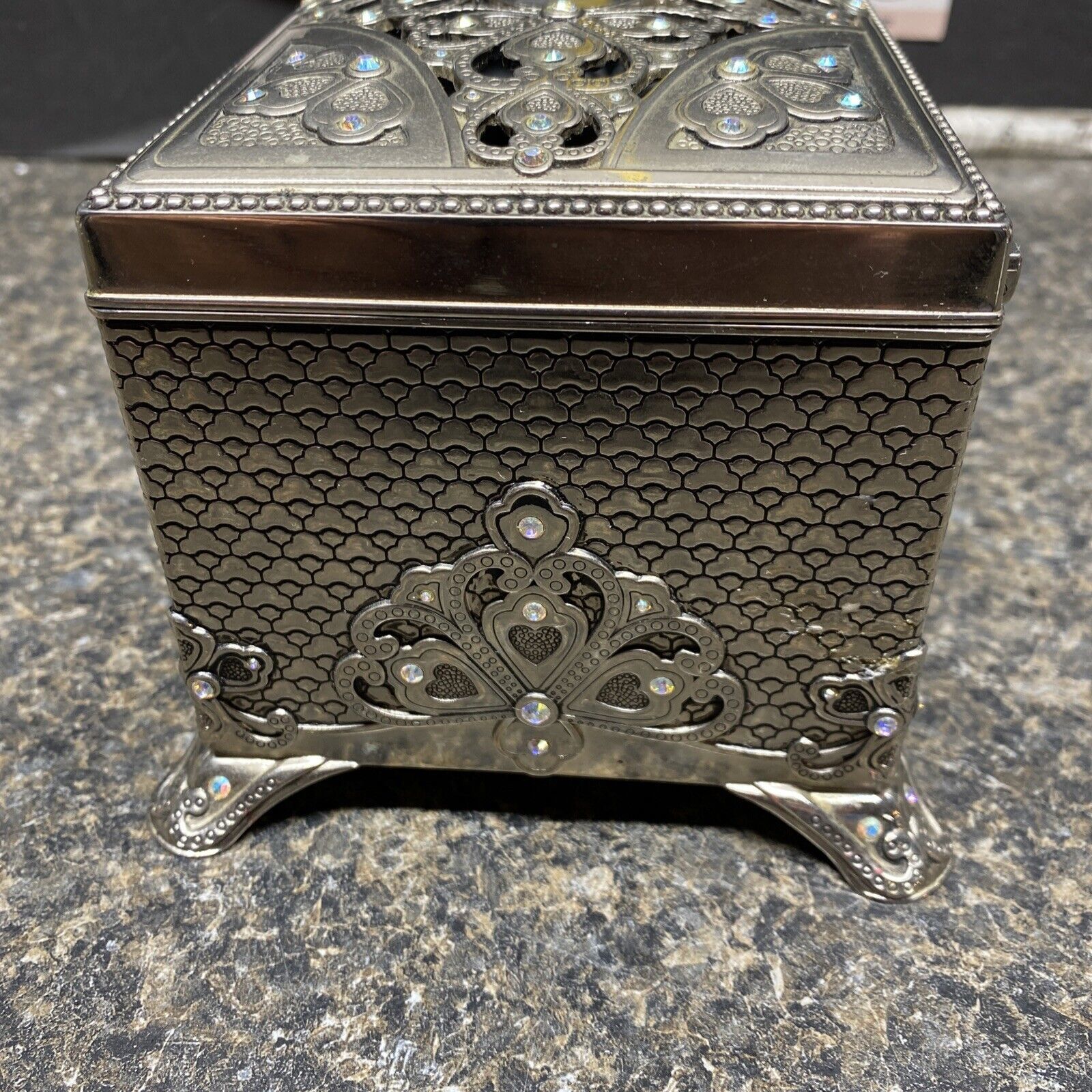 Sankyo Things Remembered Metal Music Jewelry Box W/ Swarovski Crystals ...