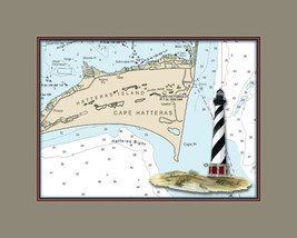 Cape Hatteras, NC Lighthouse and Nautical Chart High Quality Canvas Print - $14.99+