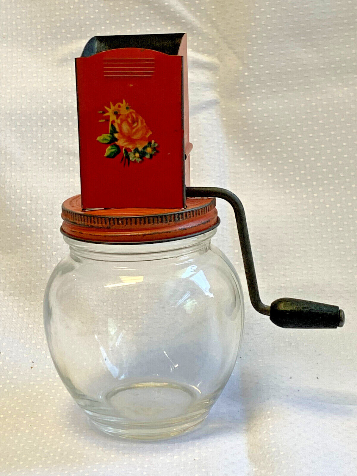 Vintage Androck Nut Grinder/ Glass Jar Nut Chopper With a Crank
