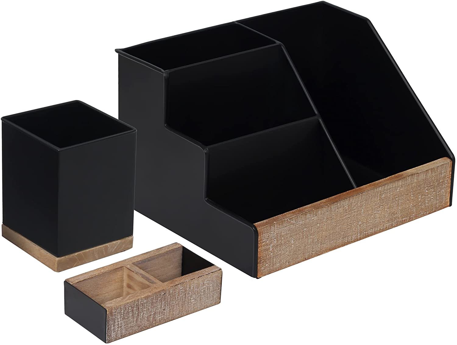 MissionMax Large Black Pine Wood Desk Organizer with File Organizer for  Office Supplies Storage & Desk Accessories