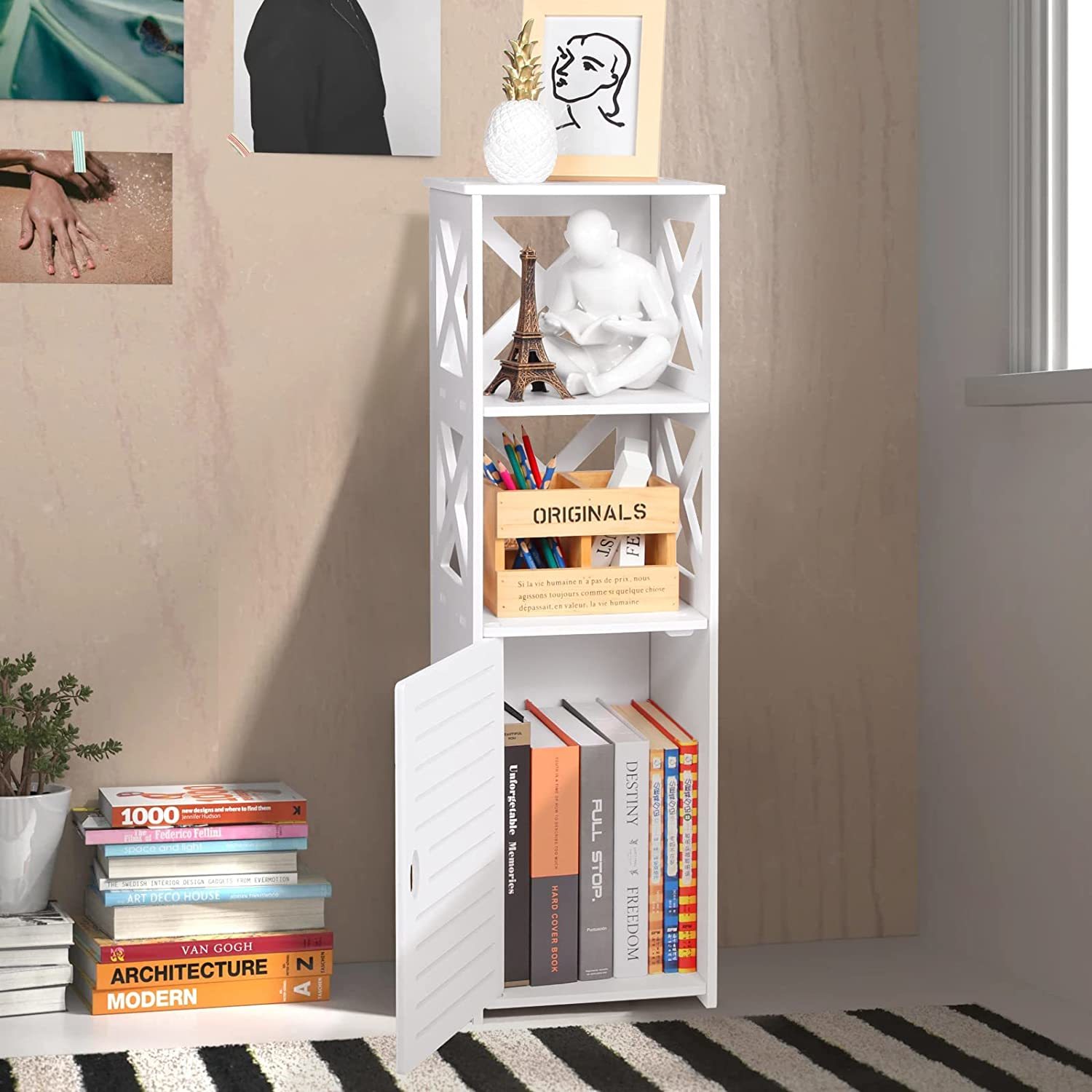2 Open XShaped Shelf and 1 with Doors, White Home & Garden