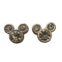 Disney Mickey Mouse Stud Earrings Crystals Vintage Silver Tone April Birthstone - $19.55