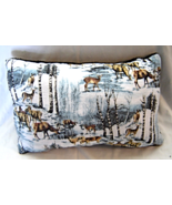  New Deer Forest Handmade Throw Pillow White Blue Black Flannel - $19.99