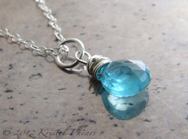 Natural Apatite Necklace - large paraiba blue gemstone in sterling or go... - $36.00