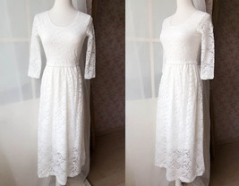 Ivory White Lace Boho Dress long Sleeve Lace Dress Easy Fitted Wedding Plus Size image 2