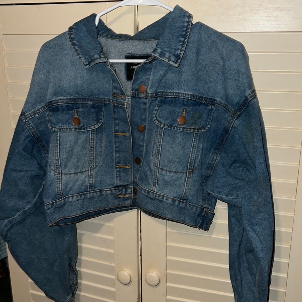 American Bazi crop denim jacket with balloon and 50 similar items