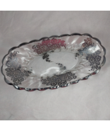 Vintage Smoked Color Trinket Dish Serving Nuts Candy With Silver Flowers - $32.71