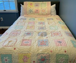 Pottery Barn Kids Quilted Bedspread Sham Flowers Full Queen - $93.84