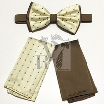 Beige / Lt Brown Dots Two Tone Mini Polka Dots Bowtie &amp; 2 Handkerchief 3... - $14.35