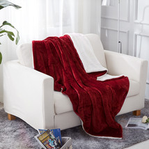 Burgundy Twin Sherpa Flannel Fleece Reversible Blanket Extra Soft Brush Fabric - $46.18