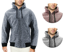 Men&#39;s Salt and Pepper Soft Sweater Sherpa Lined Heathered Zip Up Hoodie ... - $30.85