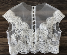 White Sleeveless Illusion Neckline Crop Lace Tops  Boho Wedding Bridesmaid Tops  image 2
