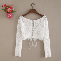 Lace Tops Long Sleeves Off-Shoulder Lace Crop Top White Bridesmaids Shirt Plus image 2