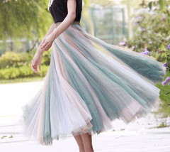 Pastel Rainbow Tulle Skirt Womens Plus Size Rainbow Maxi Skirt Pleated Stripe