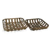 Cheungs Set of 2 Square Woven Tobacco Basket Tray with Metal Accent - $68.46