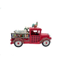 Santa Driving Red Truck Figurine Jim Shore 10.6" Long Farm Animals Stone Resin image 2