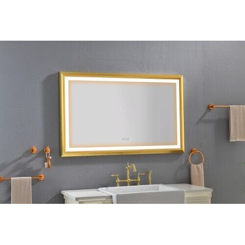 48 in. W x 30 in. H Oversized Rectangular Gold Framed LED Mirror Anti