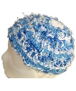 Blue Crochet Beanie Hat with white dangles - $11.80